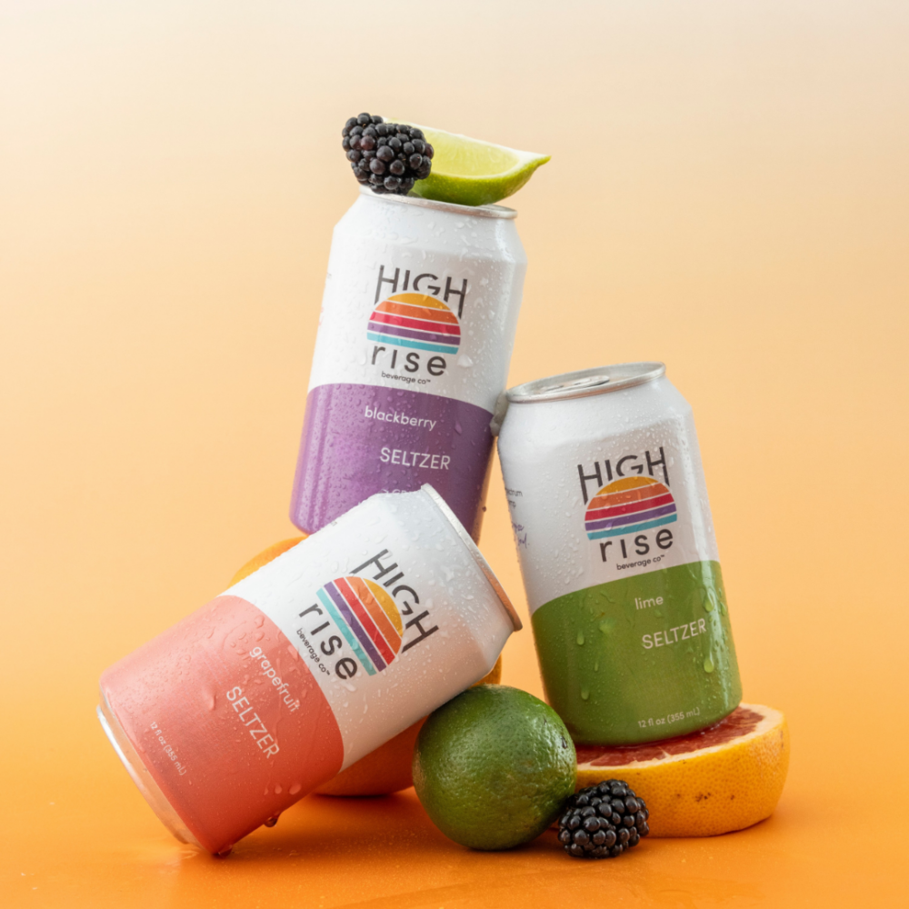 High Rise seltzer collection, grapefruit, lime and blackberry